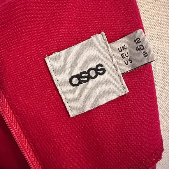 ASOS cranberry fitted puff sleeves back zipper back slit 8 midi pleats dress - Picture 10 of 14